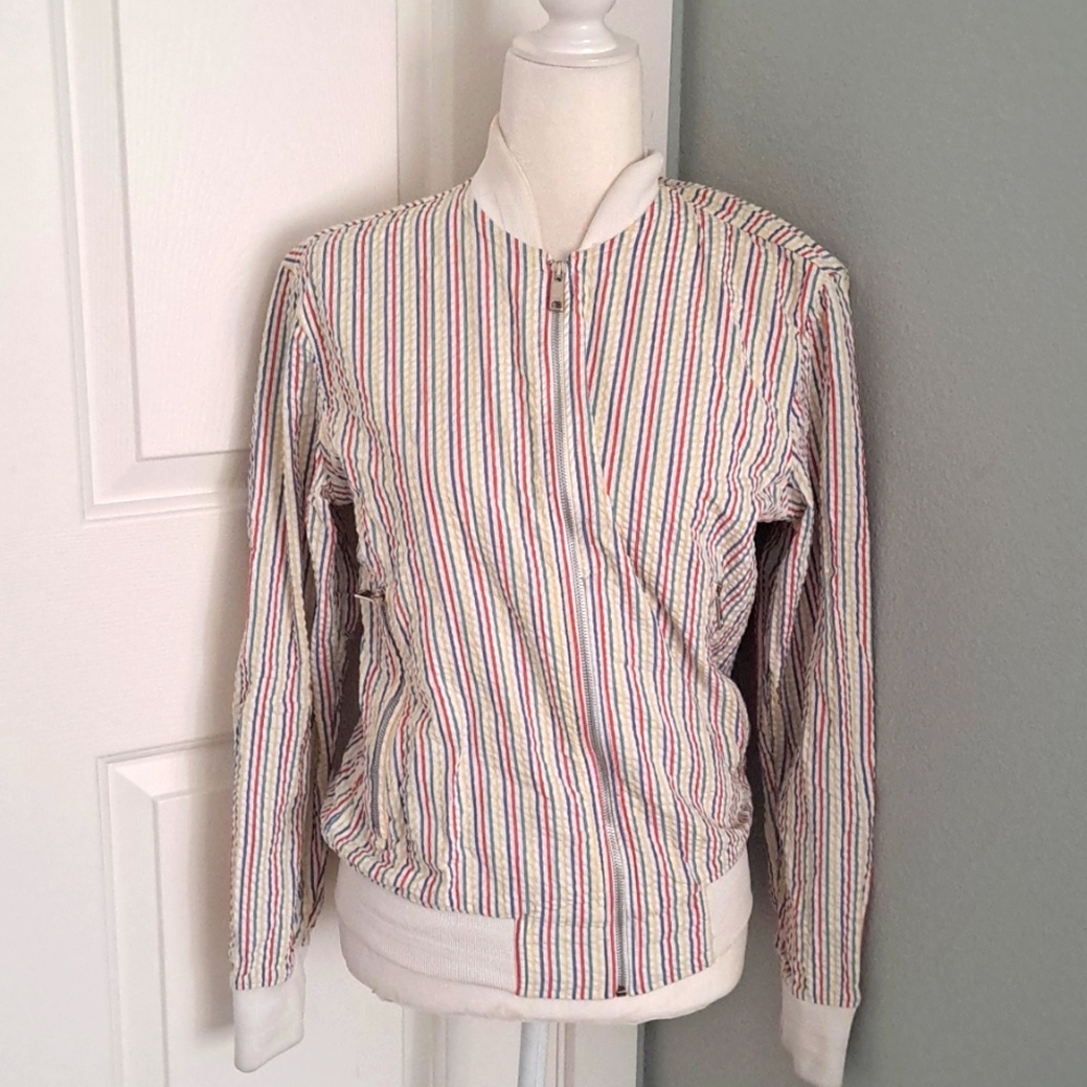 Zara Man  Multicolor Striped Full Zippered Bomber Jacket size Small